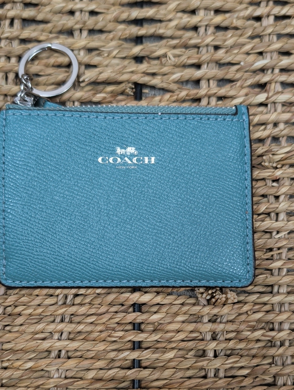 COACH Teal Leather Card Case Key Ring